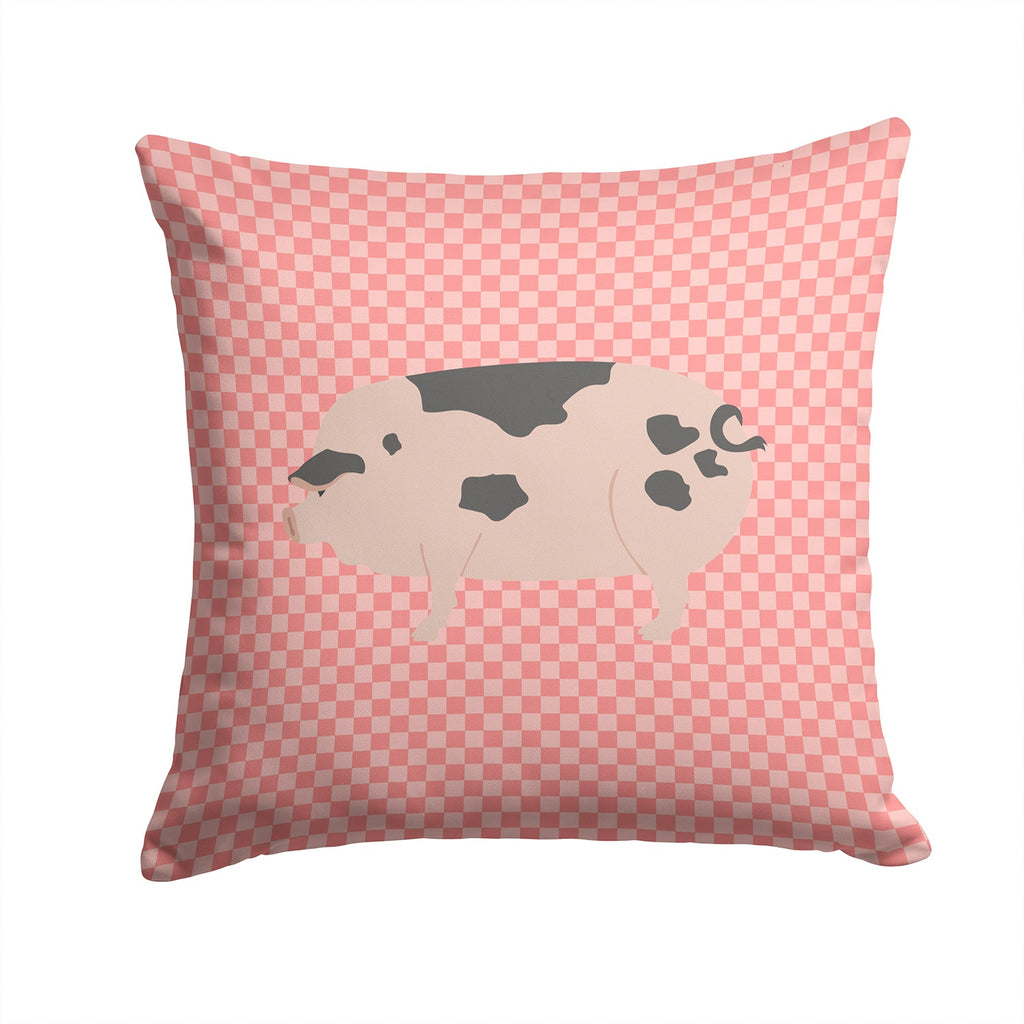 Gloucester Old Spot Pig Pink Check Decorative Throw Pillow 14x14 Indoor Outdoor Accent Cushion, Fabric Cover with Insert for Sofa, Bed, Porch & Living Room