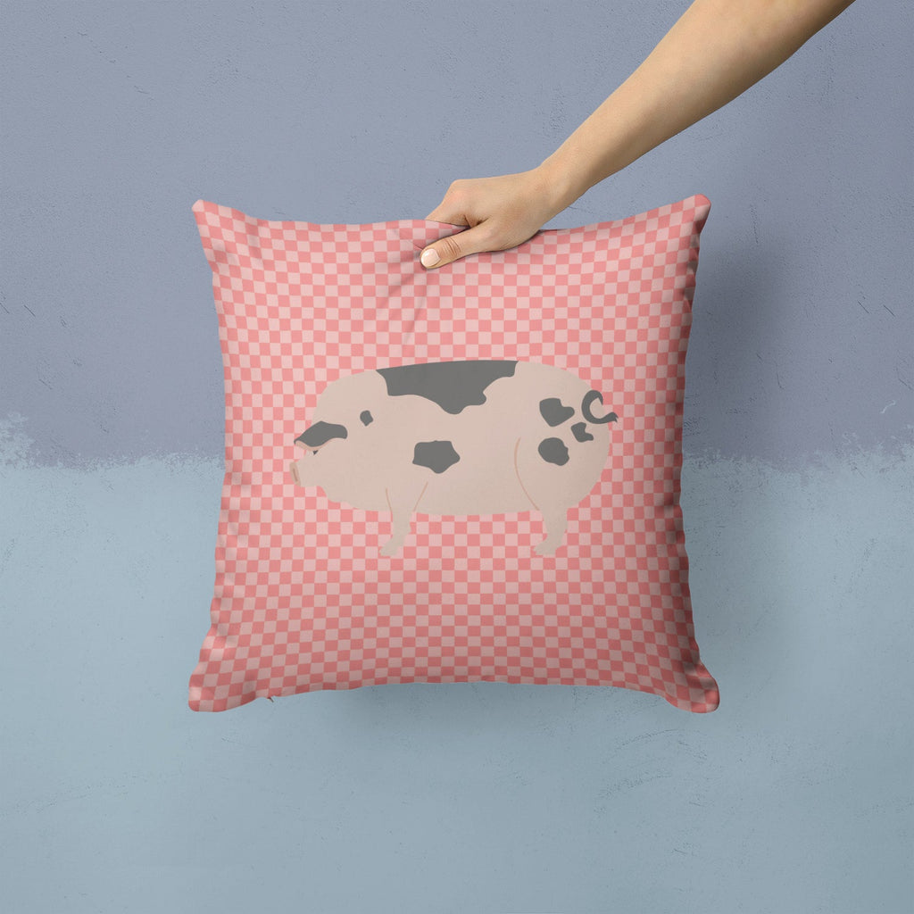 Gloucester Old Spot Pig Pink Check Decorative Throw Pillow 14x14 Indoor Outdoor Accent Cushion, Fabric Cover with Insert for Sofa, Bed, Porch & Living Room