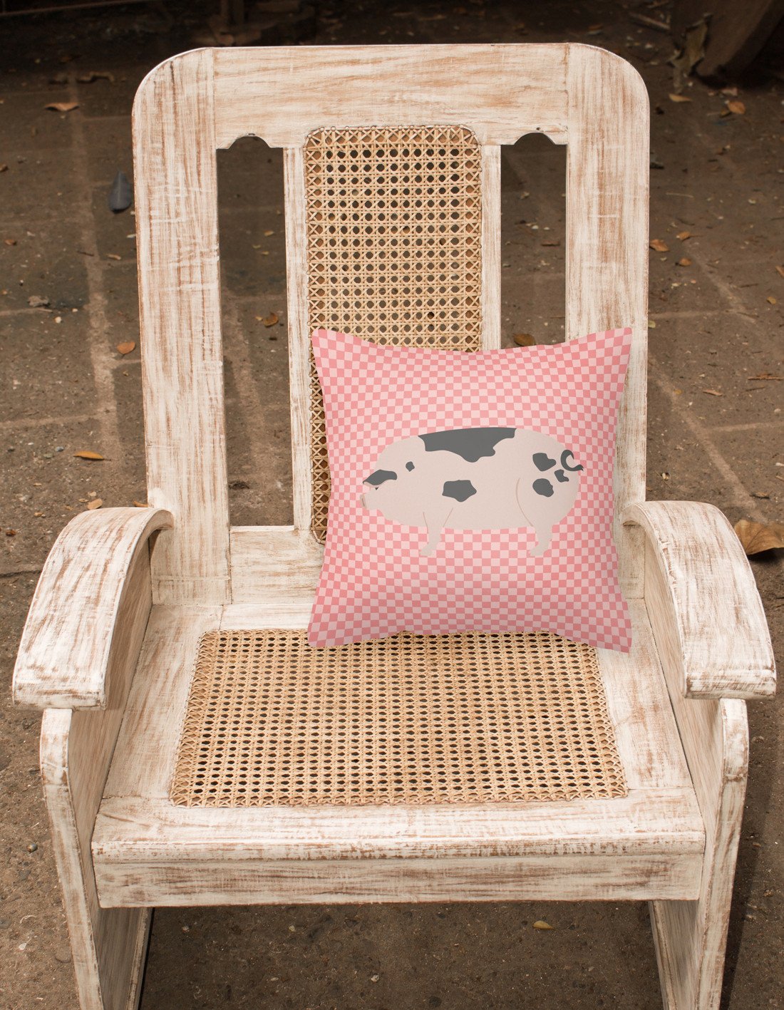 Gloucester Old Spot Pig Pink Check Decorative Throw Pillow 18x18 Indoor Outdoor Accent Cushion, Fabric Cover with Insert for Sofa, Bed, Porch & Living Room
