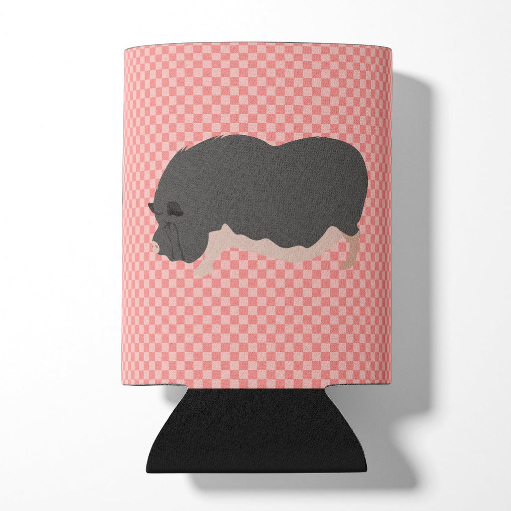 Vietnamese Pot-Bellied Pig Pink Check Can or Bottle Hugger Cooler Sleeve for Standard 12 oz Cans, Insulated Foam Beer & Soda Can Hugger Reusable