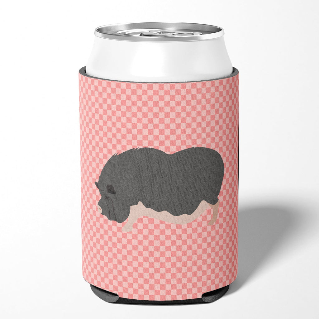 Vietnamese Pot-Bellied Pig Pink Check Can or Bottle Hugger Cooler Sleeve for Standard 12 oz Cans, Insulated Foam Beer & Soda Can Hugger Reusable