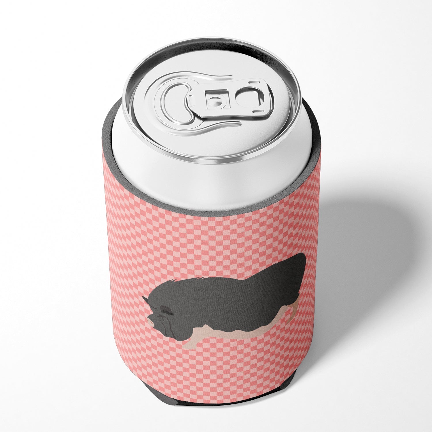 Vietnamese Pot-Bellied Pig Pink Check Can or Bottle Hugger Cooler Sleeve for Standard 12 oz Cans, Insulated Foam Beer & Soda Can Hugger Reusable