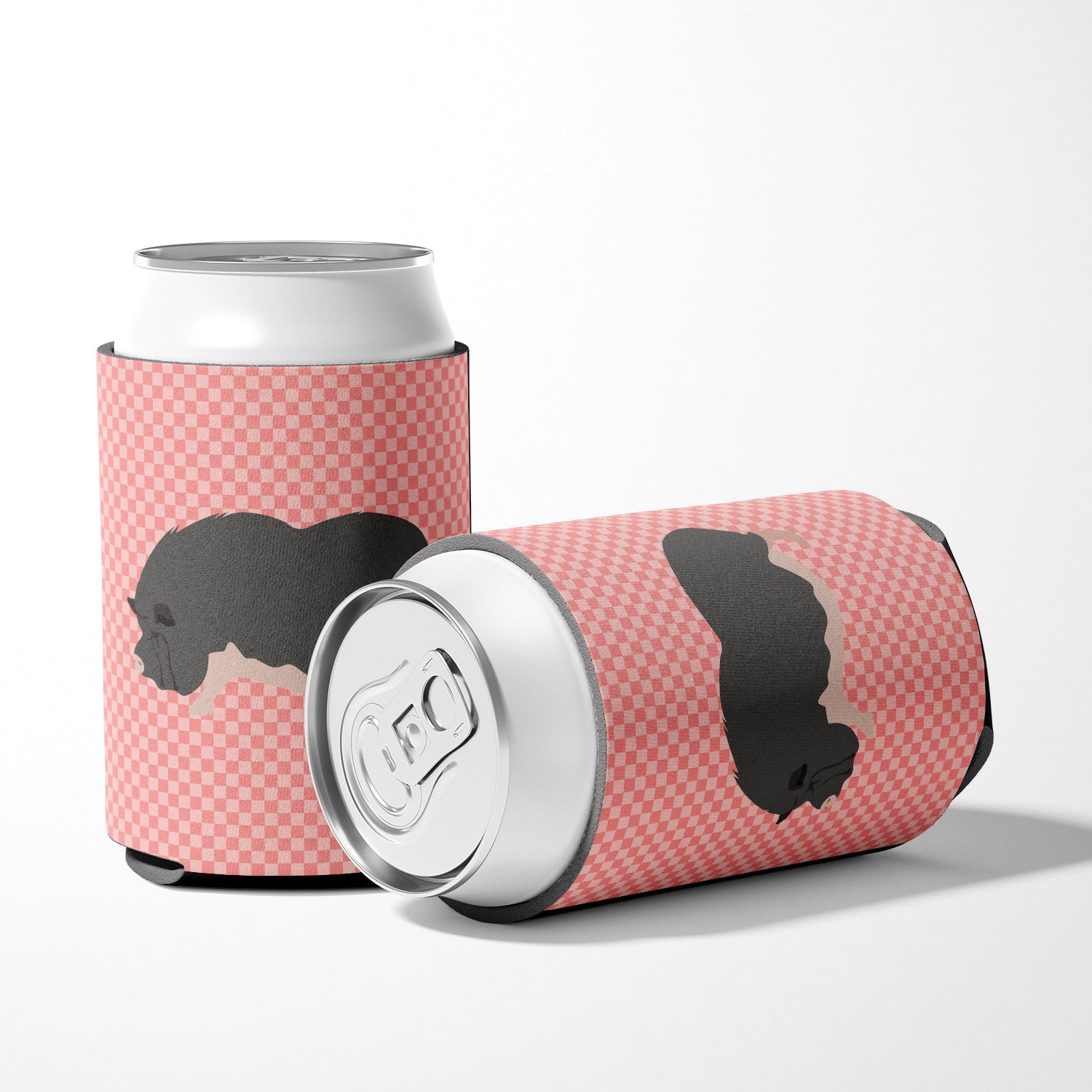 Vietnamese Pot-Bellied Pig Pink Check Can or Bottle Hugger Cooler Sleeve for Standard 12 oz Cans, Insulated Foam Beer & Soda Can Hugger Reusable