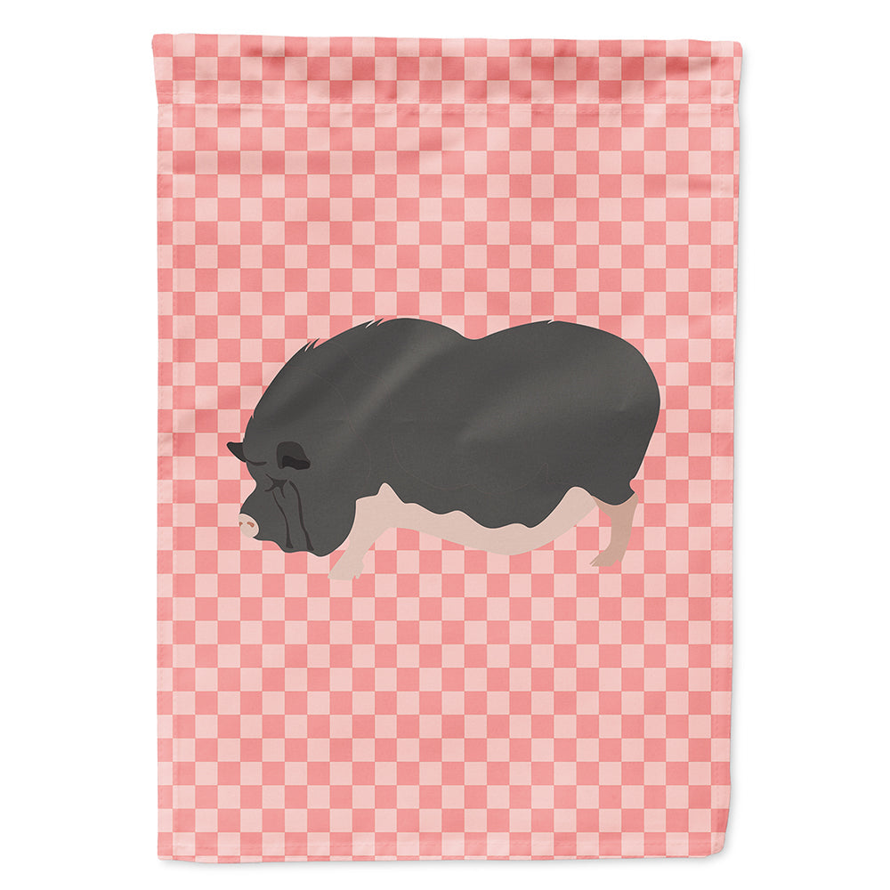 Vietnamese Pot-Bellied Pig Pink Check House Flag 28x40 Porch Sleeve Pole Decorative Outside Yard Banner Artwork Wall Hanging, Polyester