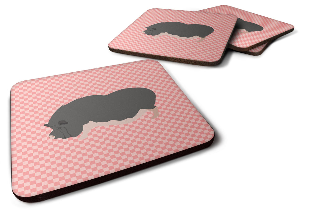 Vietnamese Pot-Bellied Pig Pink Check Foam Coasters Set of 4 Cup Coasters for Indoor Outdoor, Tabletop Protection, Anti Slip, Mouse pad Material