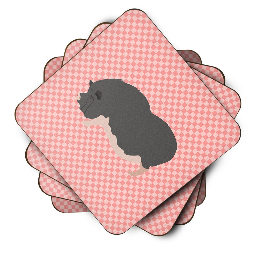 Vietnamese Pot-Bellied Pig Pink Check Foam Coasters Set of 4 Cup Coasters for Indoor Outdoor, Tabletop Protection, Anti Slip, Mouse pad Material