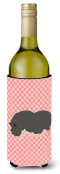 Vietnamese Pot-Bellied Pig Pink Check Wine Bottle Hugger Gift Sleeve for Standard 750 ml Bottles, Insulated Reusable Also Fits Mini Shot & Pint Bottles
