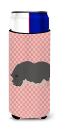 Vietnamese Pot-Bellied Pig Pink Check Slim Can Hugger , Insulated Foam Hugger for 12 oz Slim Cans, Beer Bottles & Water Bottles, Printed in USA