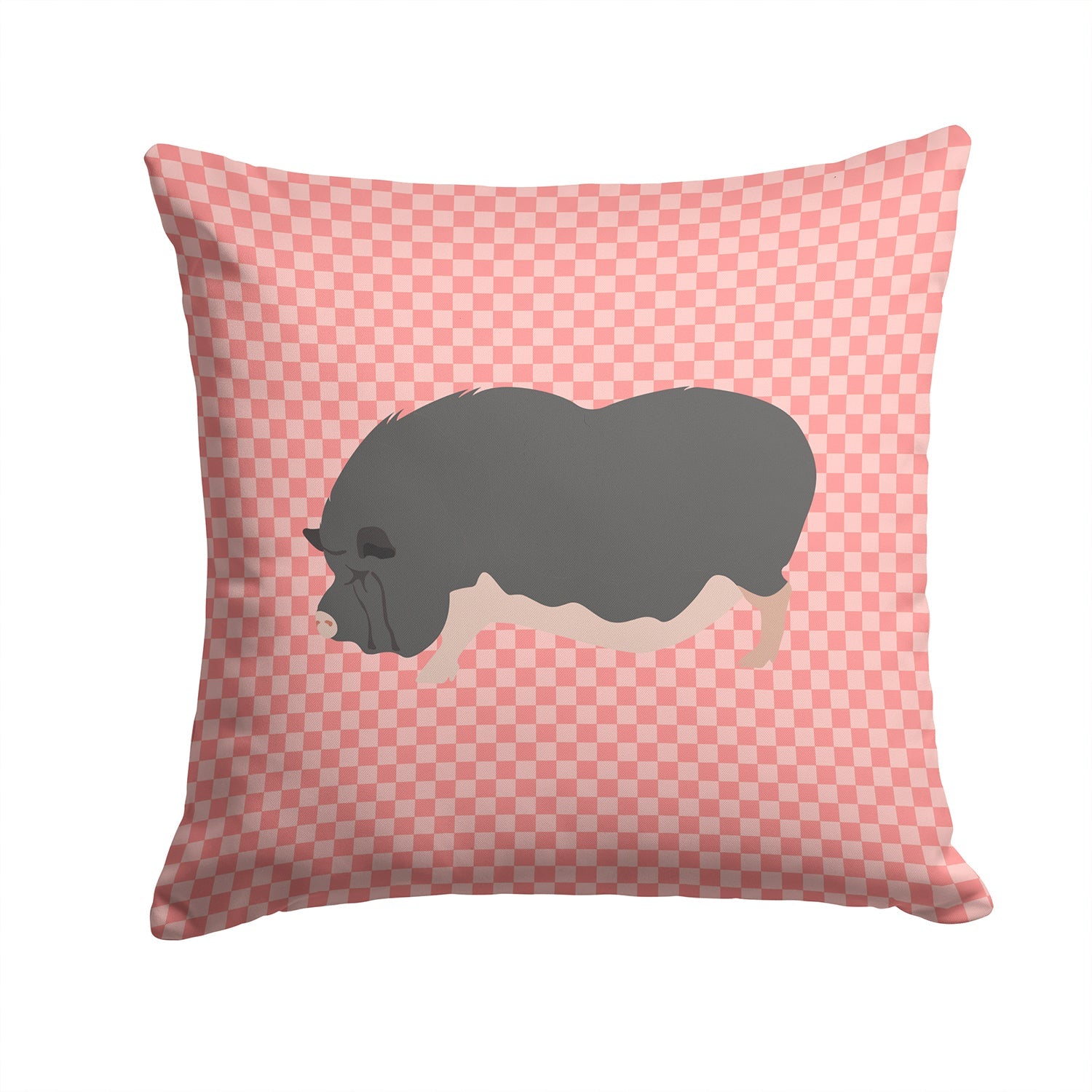 Vietnamese Pot-Bellied Pig Pink Check Decorative Throw Pillow 14x14 Indoor Outdoor Accent Cushion, Fabric Cover with Insert for Sofa, Bed, Porch & Living Room