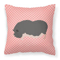 Vietnamese Pot-Bellied Pig Pink Check Decorative Throw Pillow 18x18 Indoor Outdoor Accent Cushion, Fabric Cover with Insert for Sofa, Bed, Porch & Living Room