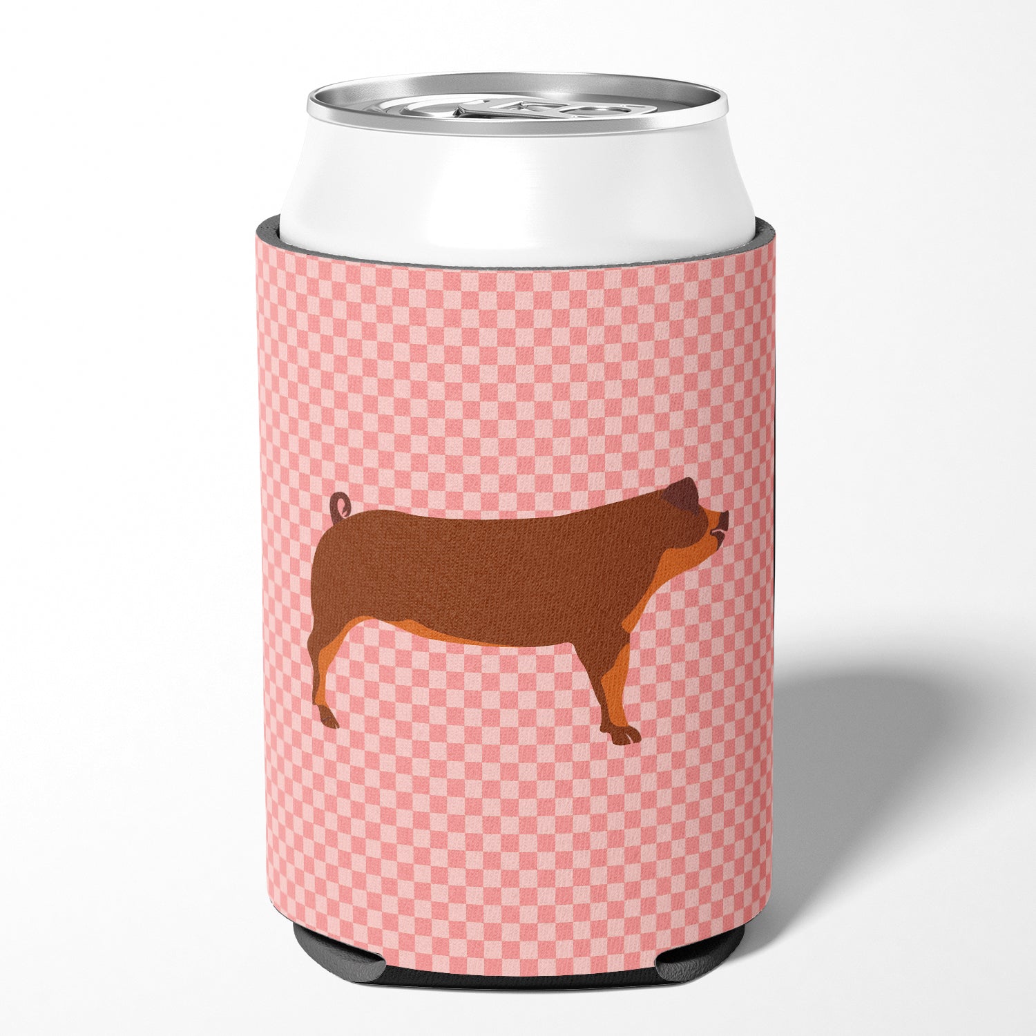 Duroc Pig Pink Check Can or Bottle Hugger Cooler Sleeve for Standard 12 oz Cans, Insulated Foam Beer & Soda Can Hugger Reusable