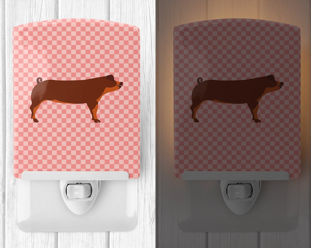 Duroc Pig Pink Check Ceramic Night Light Compact, UL-Certified, Ideal for Bedroom, Bathroom, Nursery, Hallway, Kitchen, 6x4x3, Multicolor