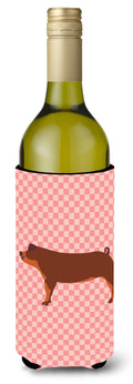 Duroc Pig Pink Check Wine Bottle Hugger Gift Sleeve for Standard 750 ml Bottles, Insulated Reusable Also Fits Mini Shot & Pint Bottles