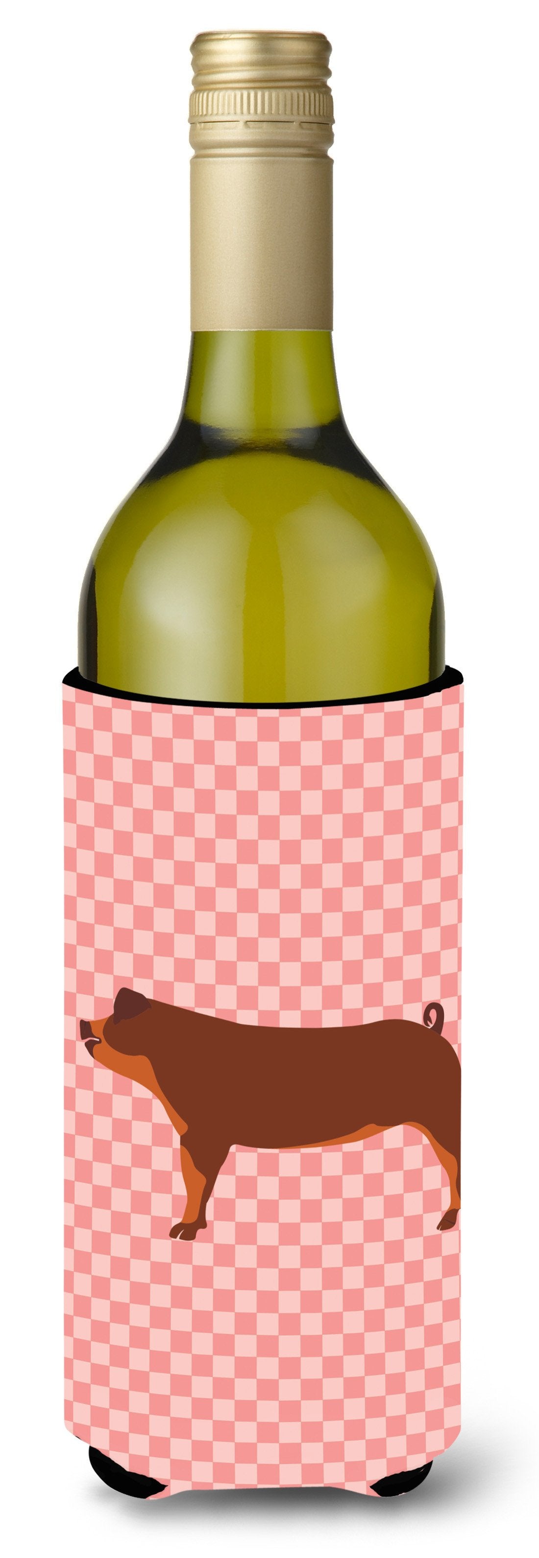 Duroc Pig Pink Check Wine Bottle Hugger Gift Sleeve for Standard 750 ml Bottles, Insulated Reusable Also Fits Mini Shot & Pint Bottles