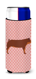 Duroc Pig Pink Check Slim Can Hugger , Insulated Foam Hugger for 12 oz Slim Cans, Beer Bottles & Water Bottles, Printed in USA