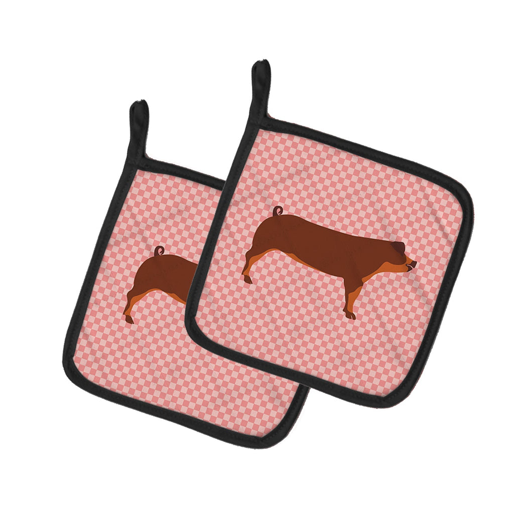 Duroc Pig Pink Check Pot Holder Set of 2 Heat Resistant Quilted Hot Pads 7.5 x 7.5 Inch, Insulated Kitchen Trivets for Cooking & Baking