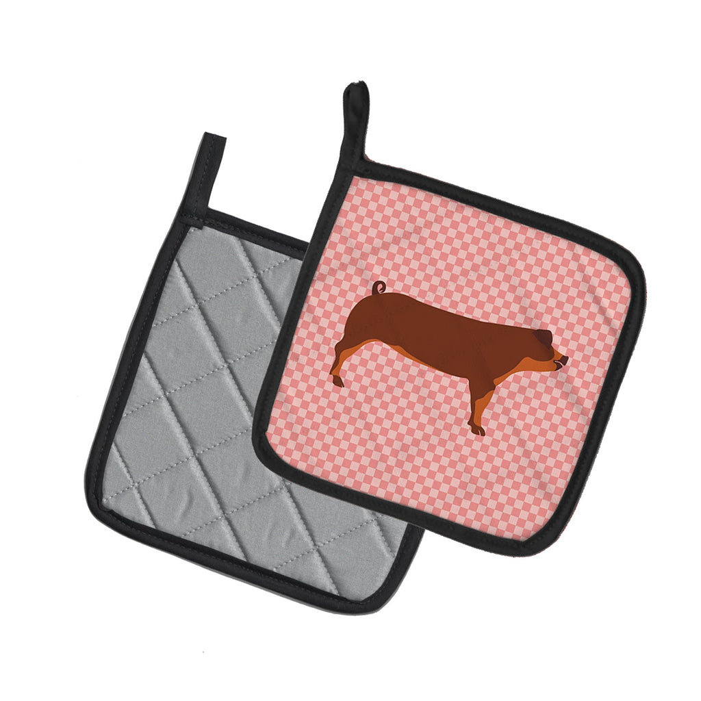 Duroc Pig Pink Check Pot Holder Set of 2 Heat Resistant Quilted Hot Pads 7.5 x 7.5 Inch, Insulated Kitchen Trivets for Cooking & Baking