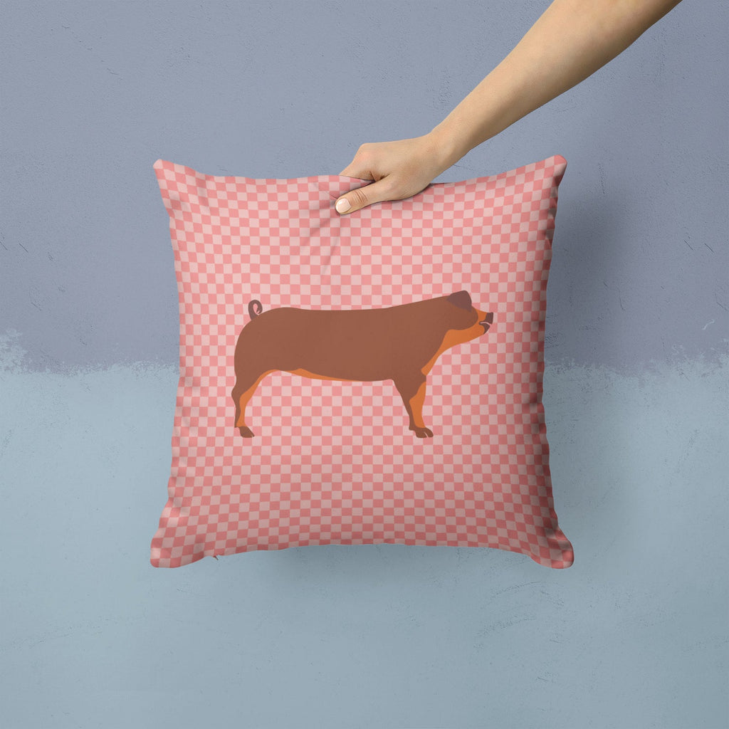 Duroc Pig Pink Check Decorative Throw Pillow 14x14 Indoor Outdoor Accent Cushion, Fabric Cover with Insert for Sofa, Bed, Porch & Living Room