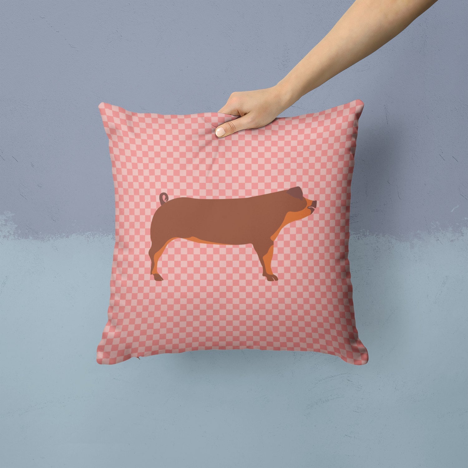Duroc Pig Pink Check Decorative Throw Pillow 14x14 Indoor Outdoor Accent Cushion, Fabric Cover with Insert for Sofa, Bed, Porch & Living Room