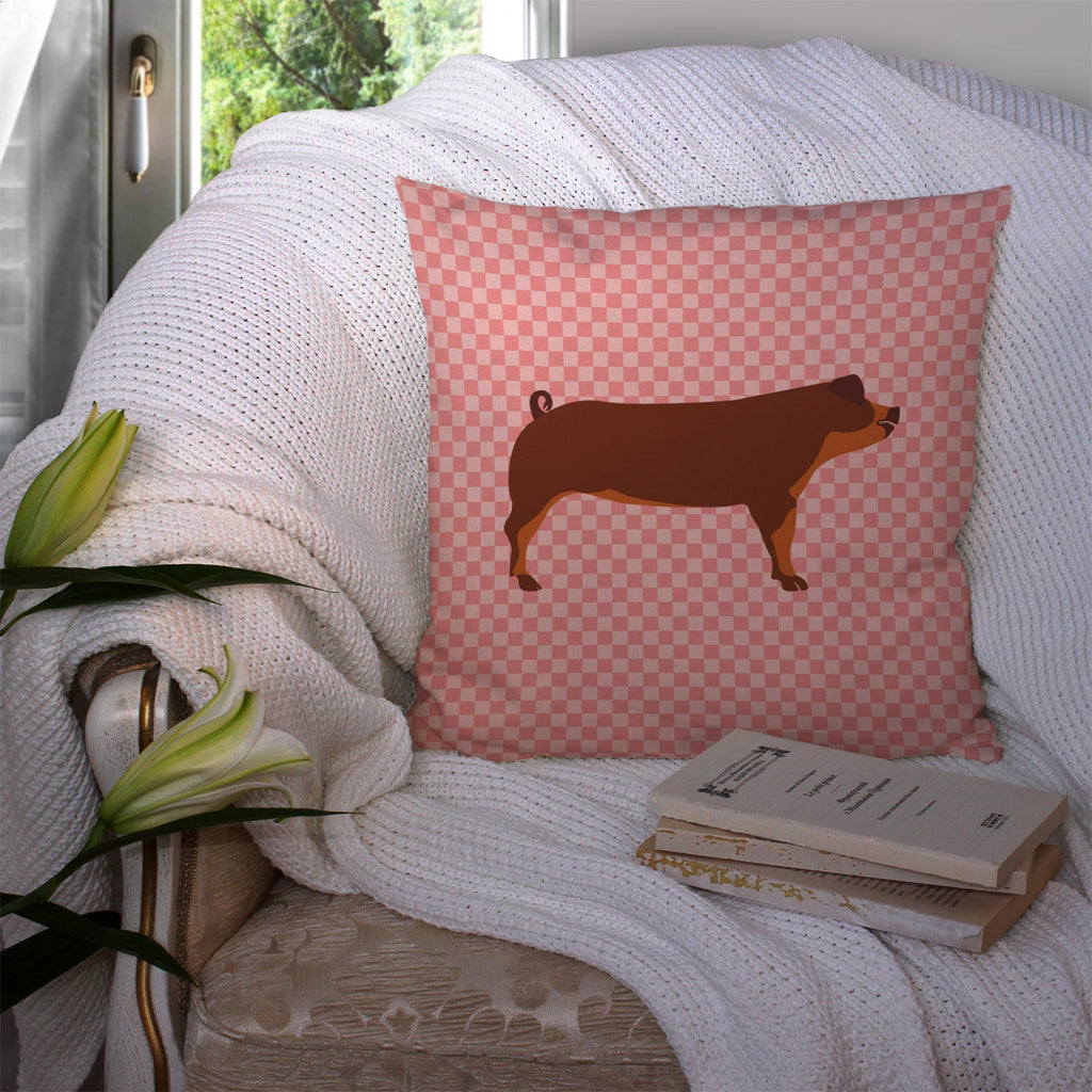 Duroc Pig Pink Check Decorative Throw Pillow 14x14 Indoor Outdoor Accent Cushion, Fabric Cover with Insert for Sofa, Bed, Porch & Living Room