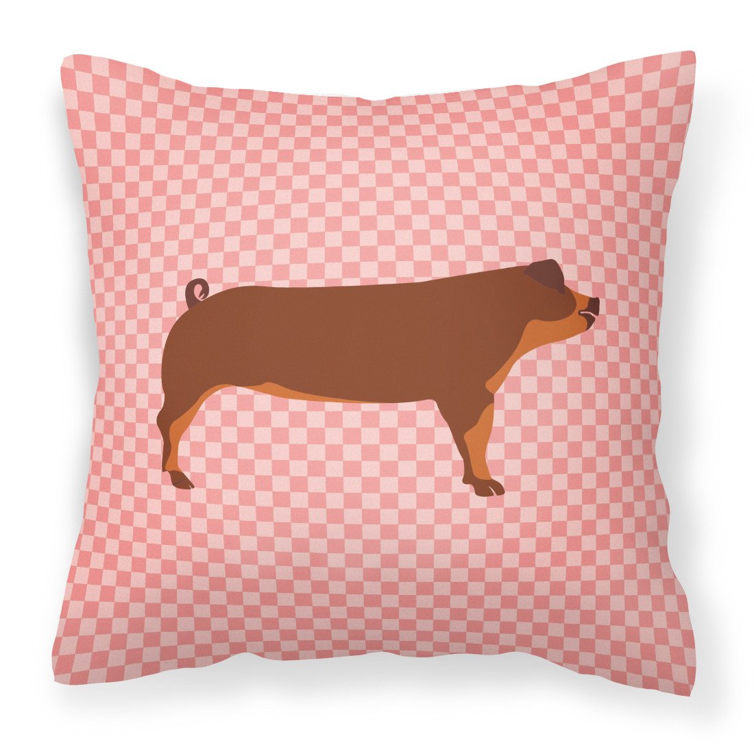 Duroc Pig Pink Check Decorative Throw Pillow 18x18 Indoor Outdoor Accent Cushion, Fabric Cover with Insert for Sofa, Bed, Porch & Living Room