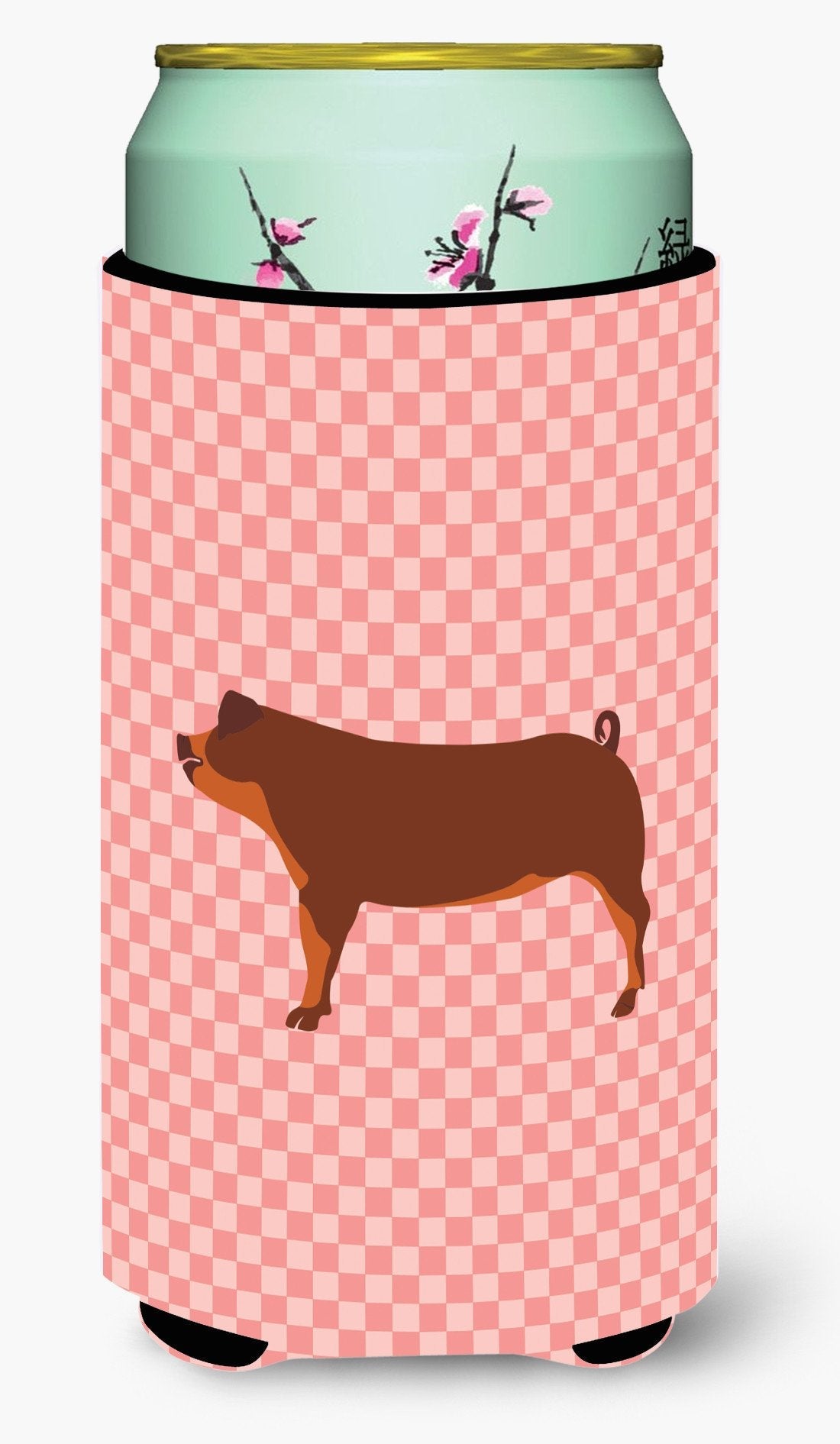 Duroc Pig Pink Check Tall Boy Hugger Can Cooler Sleeve Machine Washable Drink Collapsible Insulator Beverage Insulated Holder