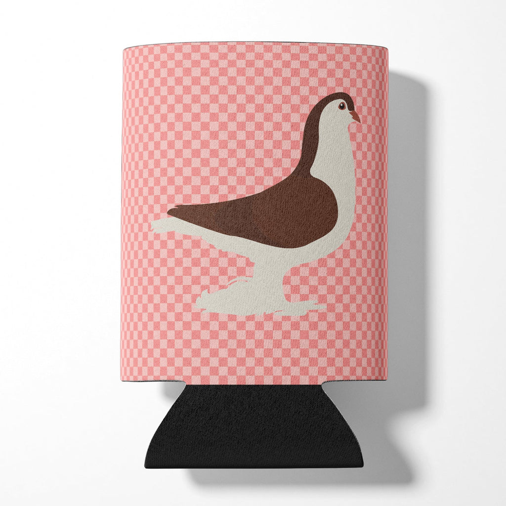Large Pigeon Pink Check Can or Bottle Hugger Cooler Sleeve for Standard 12 oz Cans, Insulated Foam Beer & Soda Can Hugger Reusable
