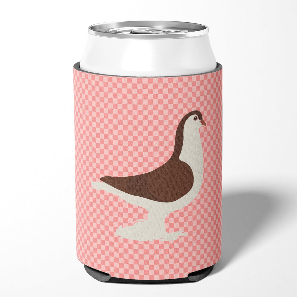 Large Pigeon Pink Check Can or Bottle Hugger Cooler Sleeve for Standard 12 oz Cans, Insulated Foam Beer & Soda Can Hugger Reusable