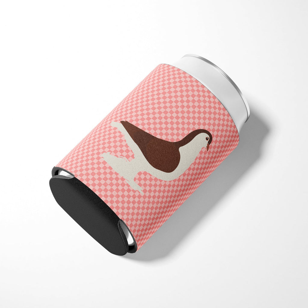 Large Pigeon Pink Check Can or Bottle Hugger Cooler Sleeve for Standard 12 oz Cans, Insulated Foam Beer & Soda Can Hugger Reusable