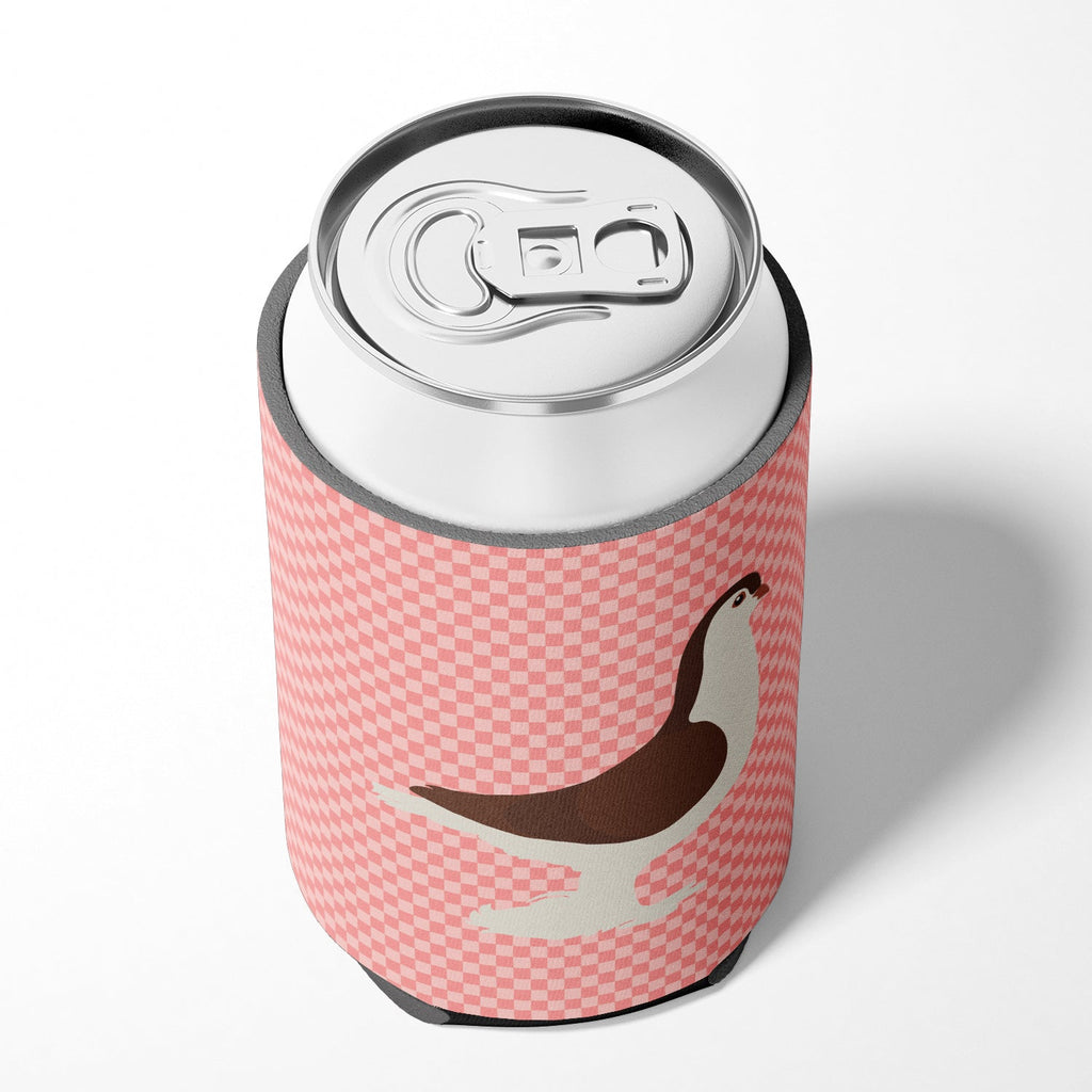 Large Pigeon Pink Check Can or Bottle Hugger Cooler Sleeve for Standard 12 oz Cans, Insulated Foam Beer & Soda Can Hugger Reusable