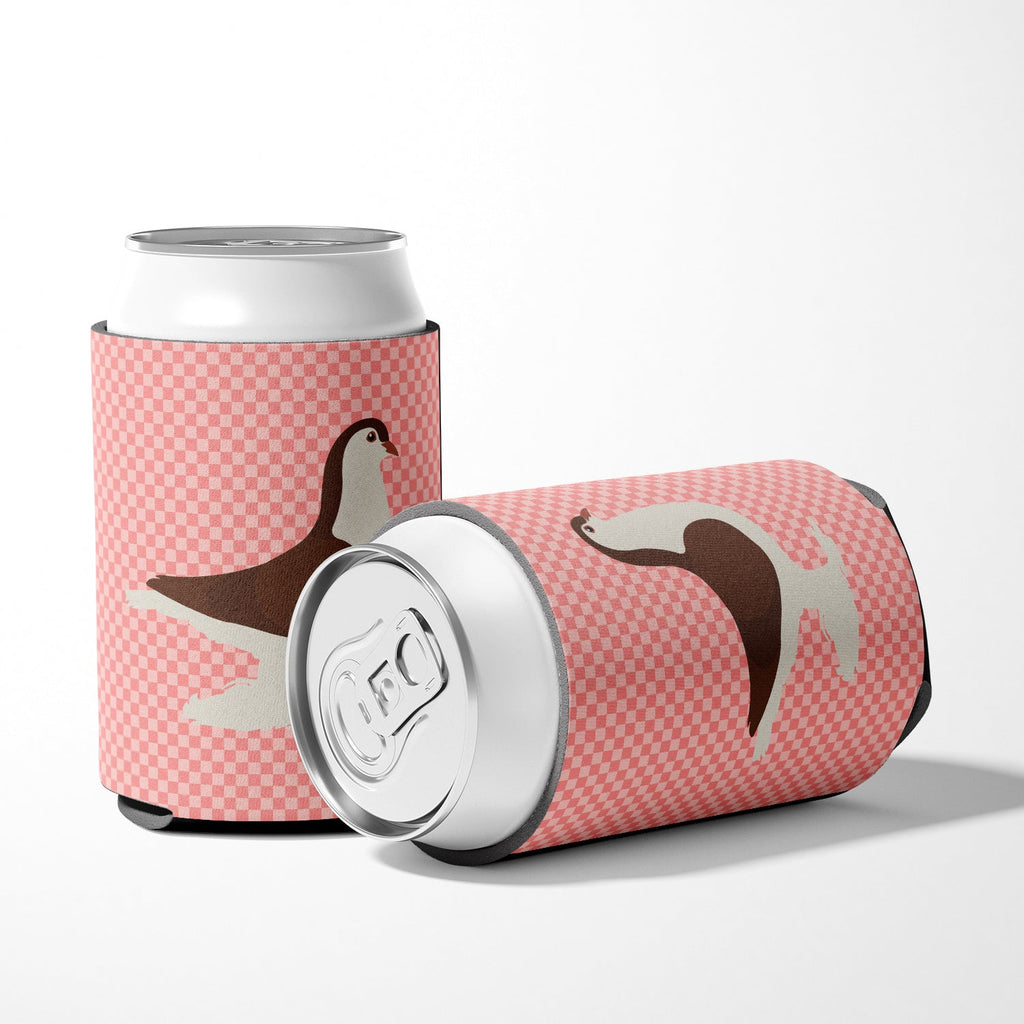 Large Pigeon Pink Check Can or Bottle Hugger Cooler Sleeve for Standard 12 oz Cans, Insulated Foam Beer & Soda Can Hugger Reusable