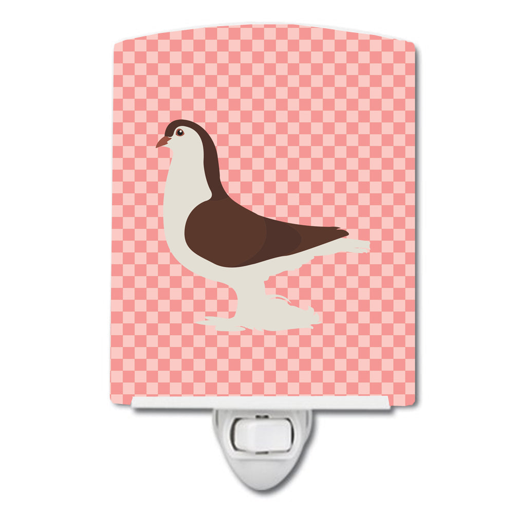Large Pigeon Pink Check Ceramic Night Light Compact, UL-Certified, Ideal for Bedroom, Bathroom, Nursery, Hallway, Kitchen, 6x4x3, Multicolor