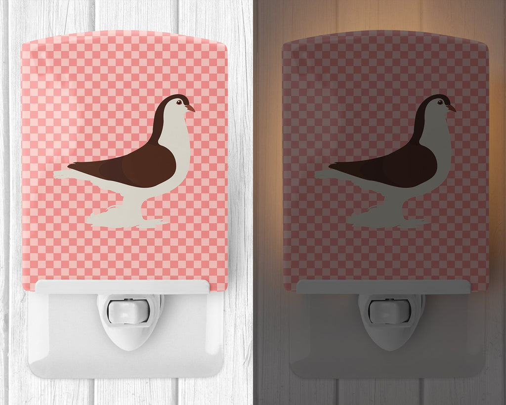 Large Pigeon Pink Check Ceramic Night Light Compact, UL-Certified, Ideal for Bedroom, Bathroom, Nursery, Hallway, Kitchen, 6x4x3, Multicolor