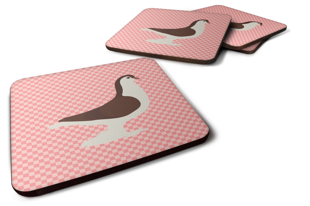 Large Pigeon Pink Check Foam Coasters Set of 4 Cup Coasters for Indoor Outdoor, Tabletop Protection, Anti Slip, Mouse pad Material