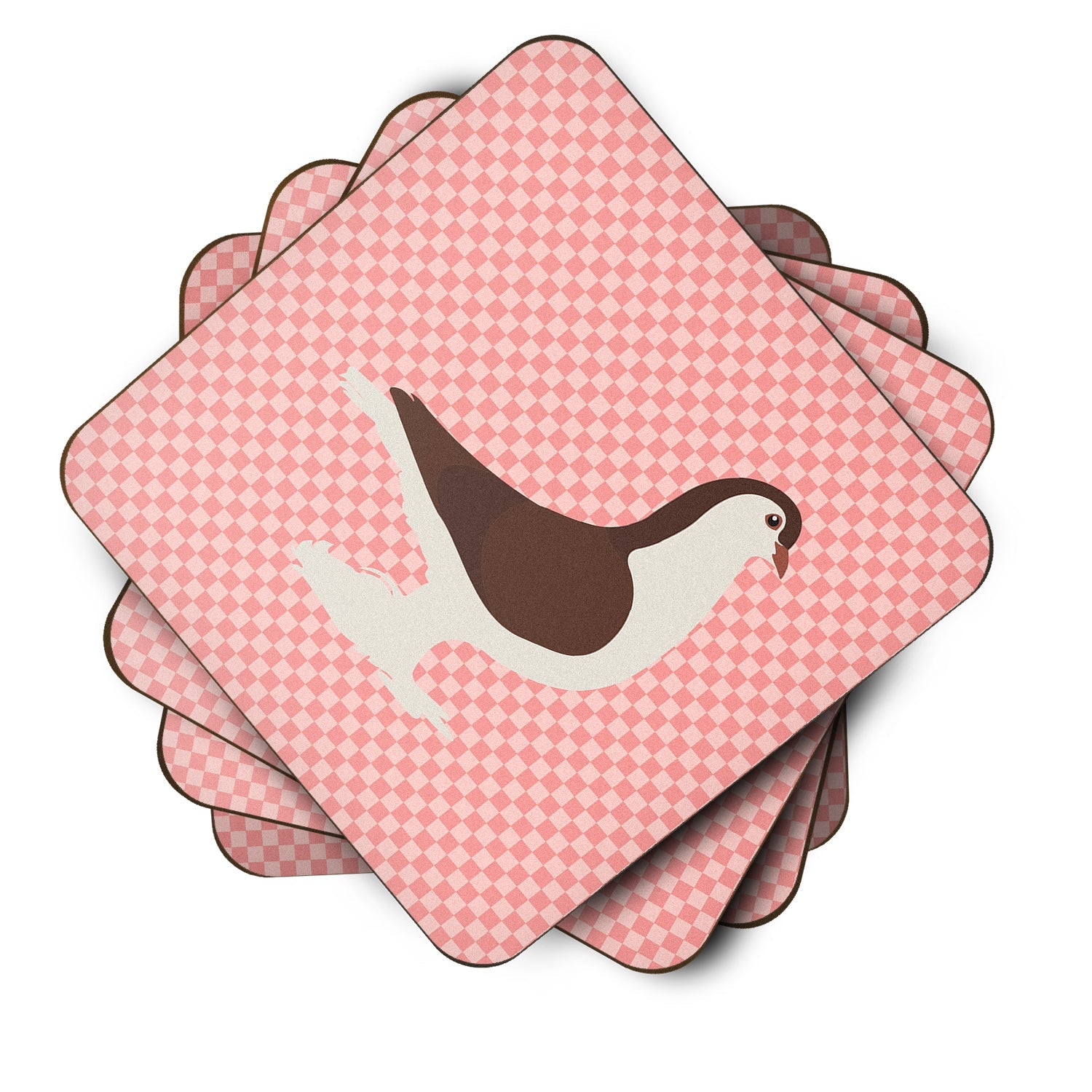 Large Pigeon Pink Check Foam Coasters Set of 4 Cup Coasters for Indoor Outdoor, Tabletop Protection, Anti Slip, Mouse pad Material