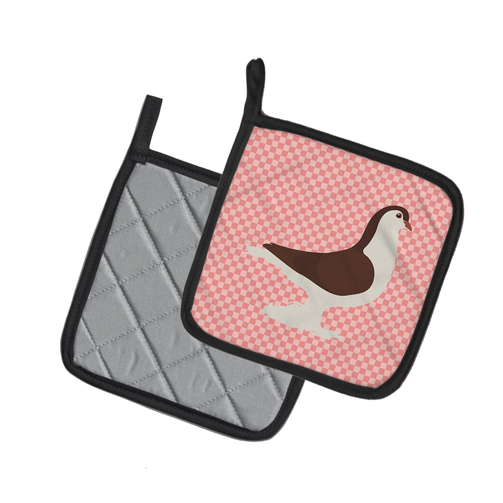 Large Pigeon Pink Check Pot Holder Set of 2 Heat Resistant Quilted Hot Pads 7.5 x 7.5 Inch, Insulated Kitchen Trivets for Cooking & Baking