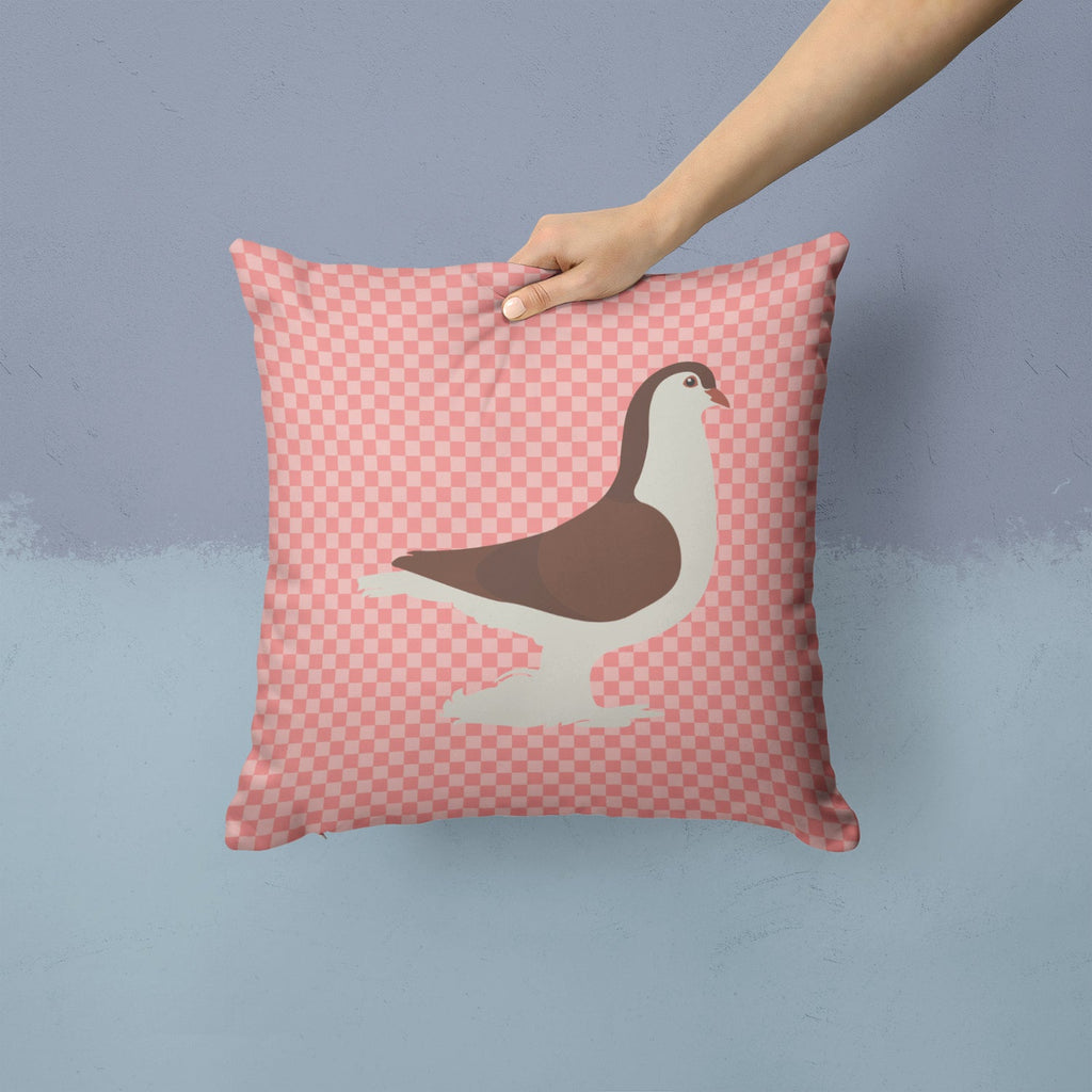 Large Pigeon Pink Check Decorative Throw Pillow 14x14 Indoor Outdoor Accent Cushion, Fabric Cover with Insert for Sofa, Bed, Porch & Living Room