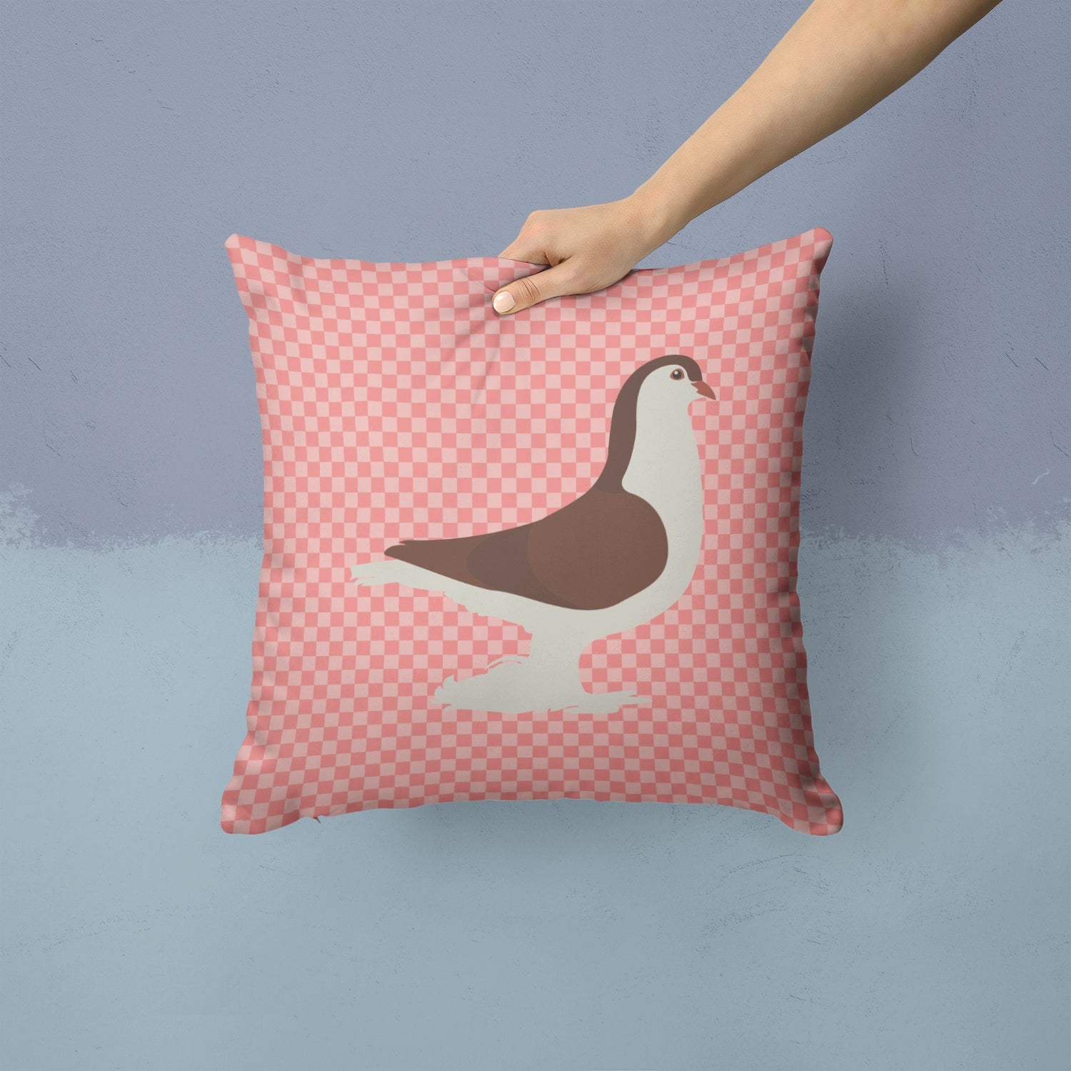Large Pigeon Pink Check Decorative Throw Pillow 14x14 Indoor Outdoor Accent Cushion, Fabric Cover with Insert for Sofa, Bed, Porch & Living Room