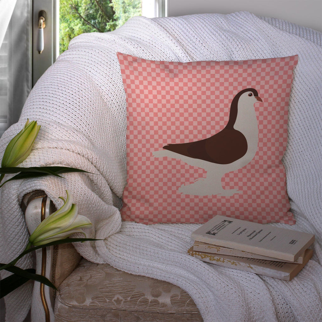 Large Pigeon Pink Check Decorative Throw Pillow 14x14 Indoor Outdoor Accent Cushion, Fabric Cover with Insert for Sofa, Bed, Porch & Living Room