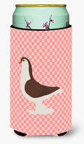 Large Pigeon Pink Check Tall Boy Hugger Can Cooler Sleeve Machine Washable Drink Collapsible Insulator Beverage Insulated Holder