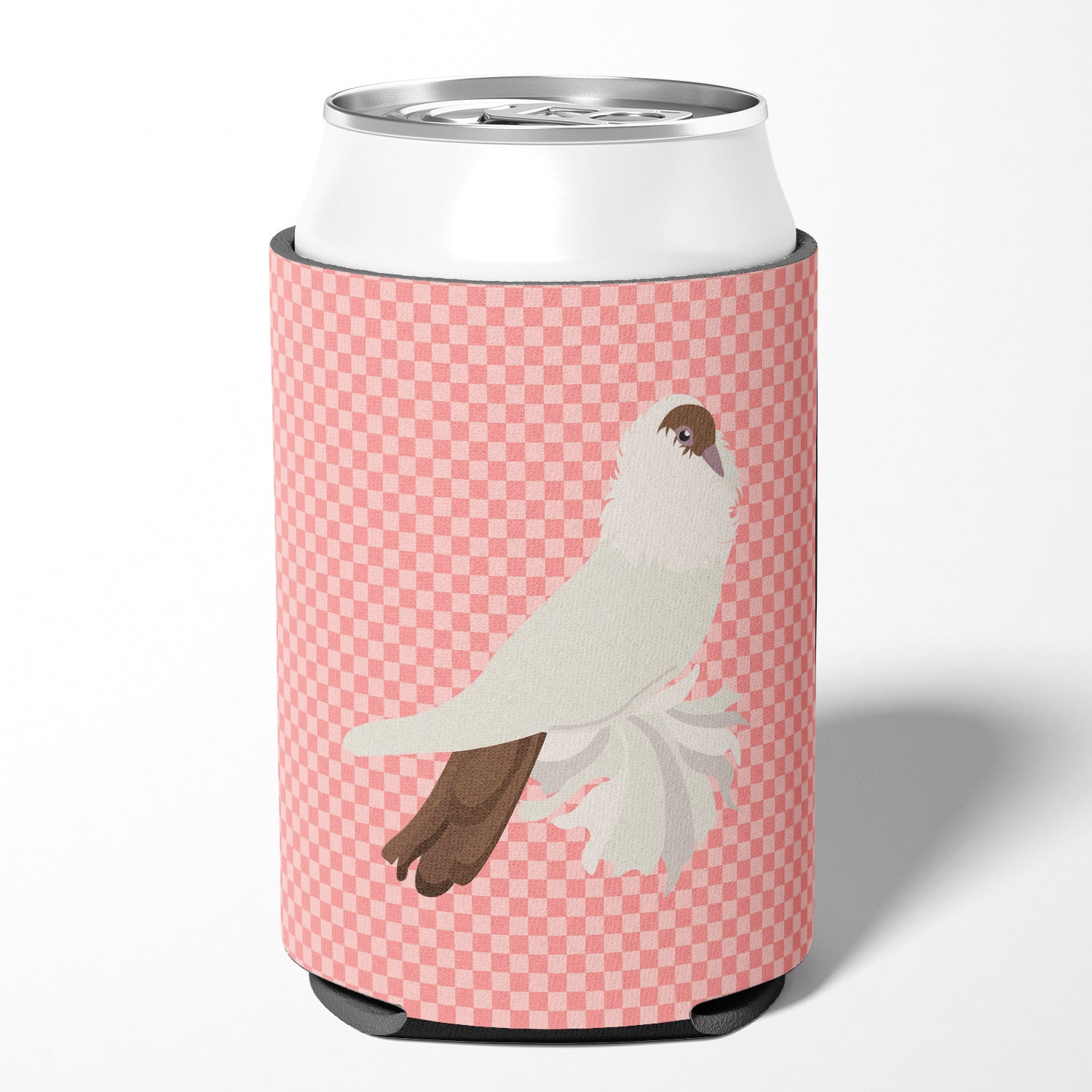 German Helmet Pigeon Pink Check Can or Bottle Hugger Cooler Sleeve for Standard 12 oz Cans, Insulated Foam Beer & Soda Can Hugger Reusable