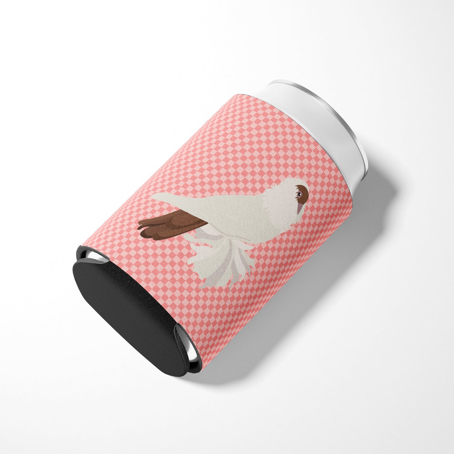 German Helmet Pigeon Pink Check Can or Bottle Hugger Cooler Sleeve for Standard 12 oz Cans, Insulated Foam Beer & Soda Can Hugger Reusable