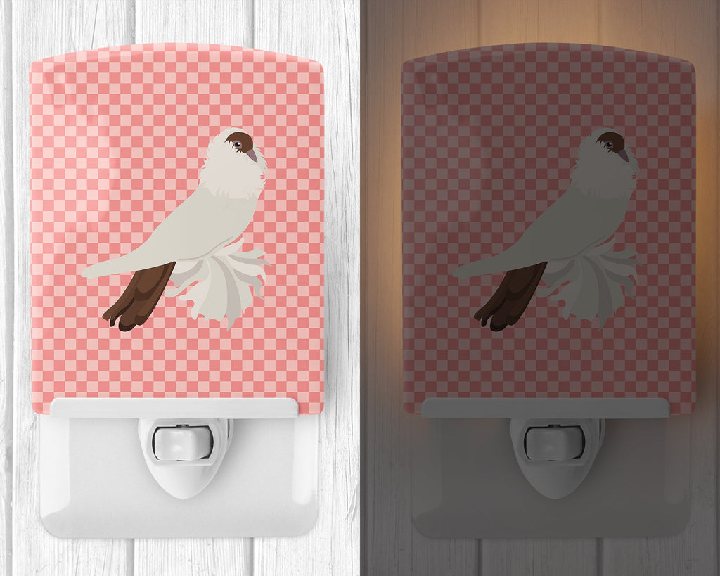 German Helmet Pigeon Pink Check Ceramic Night Light Compact, UL-Certified, Ideal for Bedroom, Bathroom, Nursery, Hallway, Kitchen, 6x4x3, Multicolor