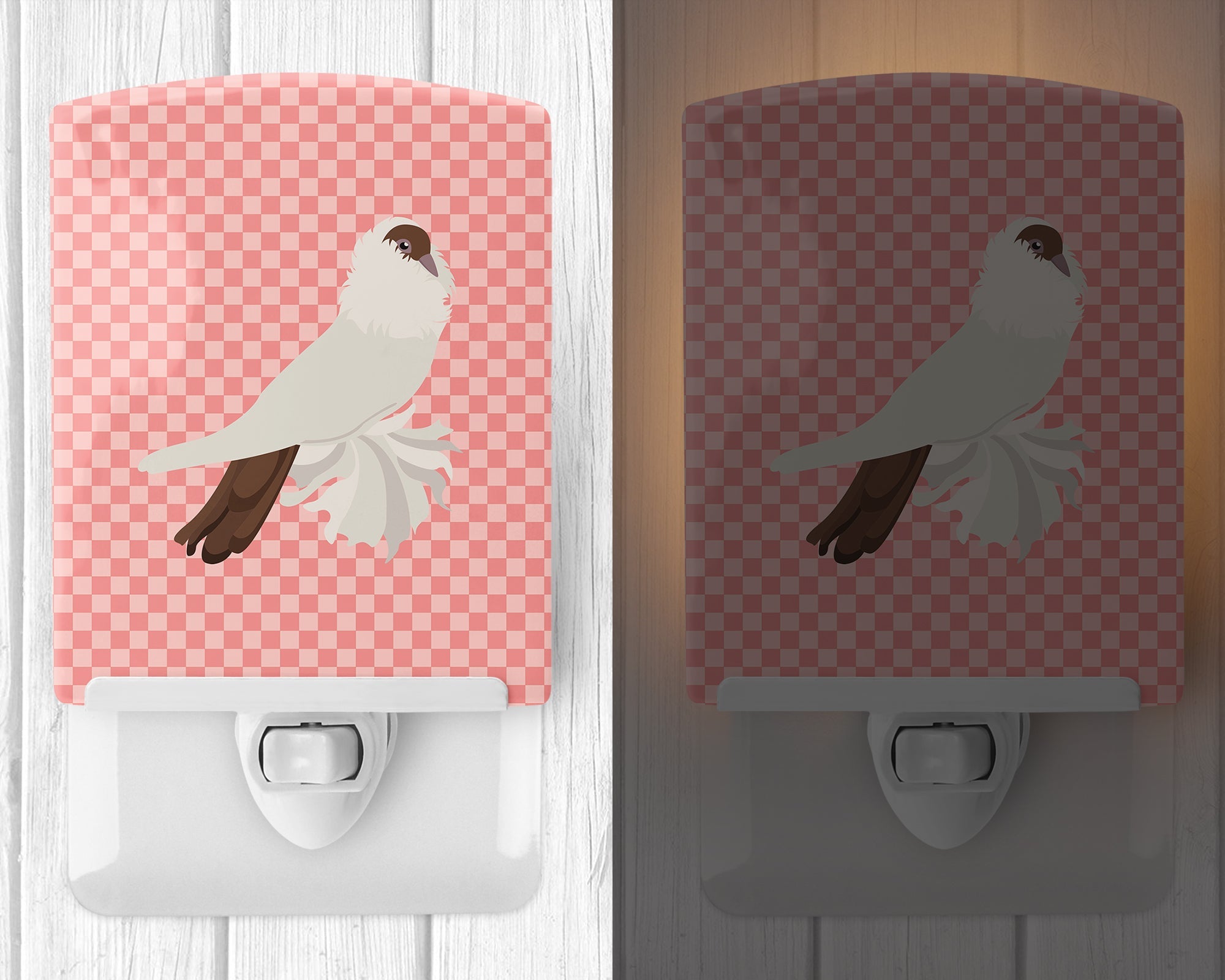 German Helmet Pigeon Pink Check Ceramic Night Light Compact, UL-Certified, Ideal for Bedroom, Bathroom, Nursery, Hallway, Kitchen, 6x4x3, Multicolor
