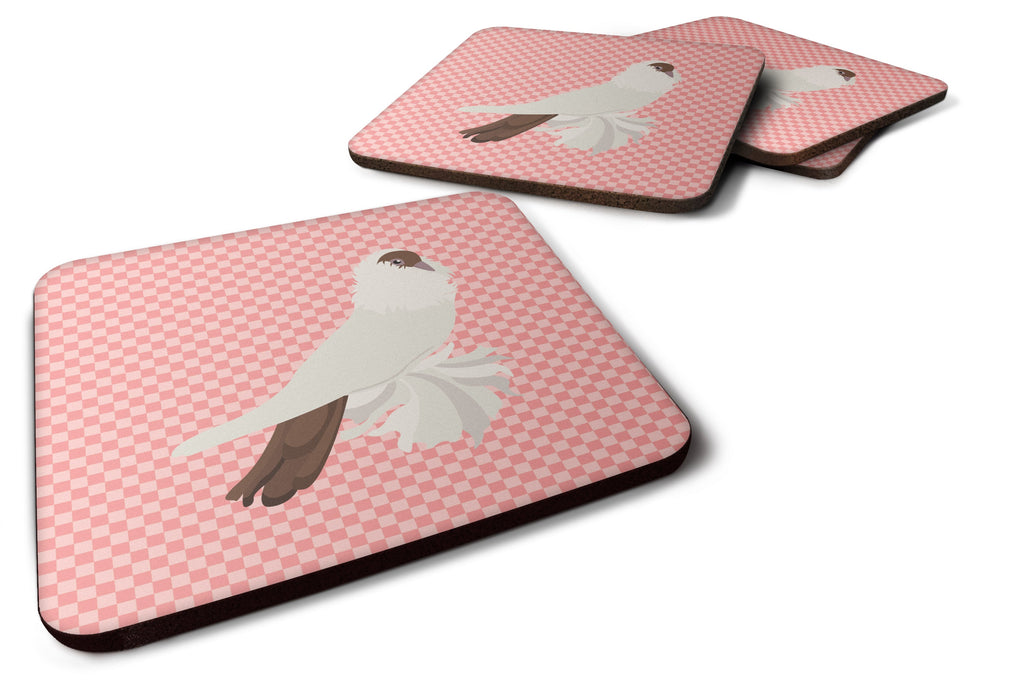 German Helmet Pigeon Pink Check Foam Coasters Set of 4 Cup Coasters for Indoor Outdoor, Tabletop Protection, Anti Slip, Mouse pad Material