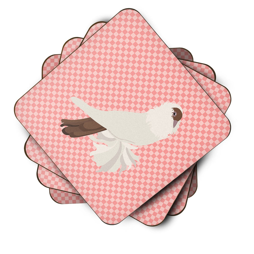 German Helmet Pigeon Pink Check Foam Coasters Set of 4 Cup Coasters for Indoor Outdoor, Tabletop Protection, Anti Slip, Mouse pad Material