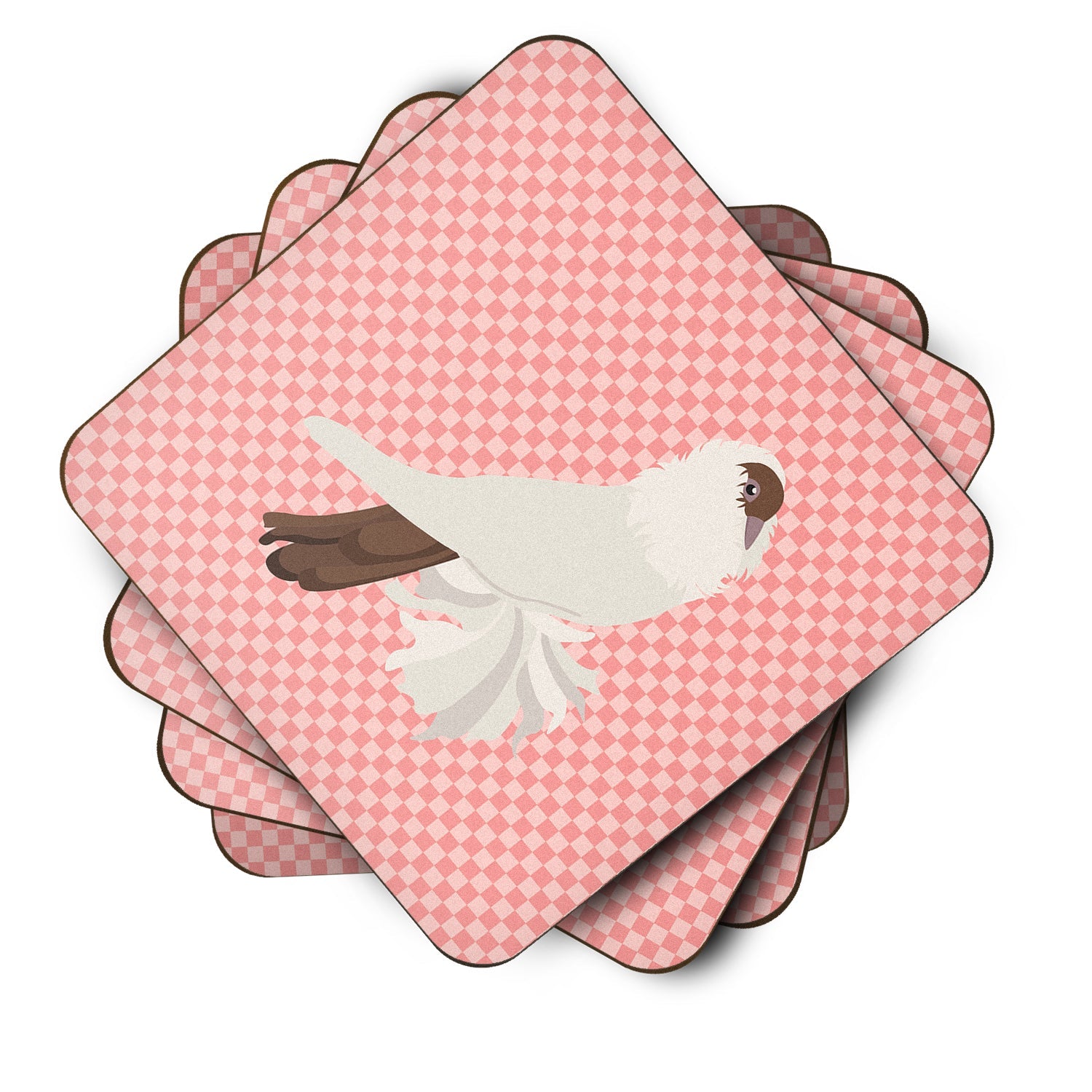 German Helmet Pigeon Pink Check Foam Coasters Set of 4 Cup Coasters for Indoor Outdoor, Tabletop Protection, Anti Slip, Mouse pad Material