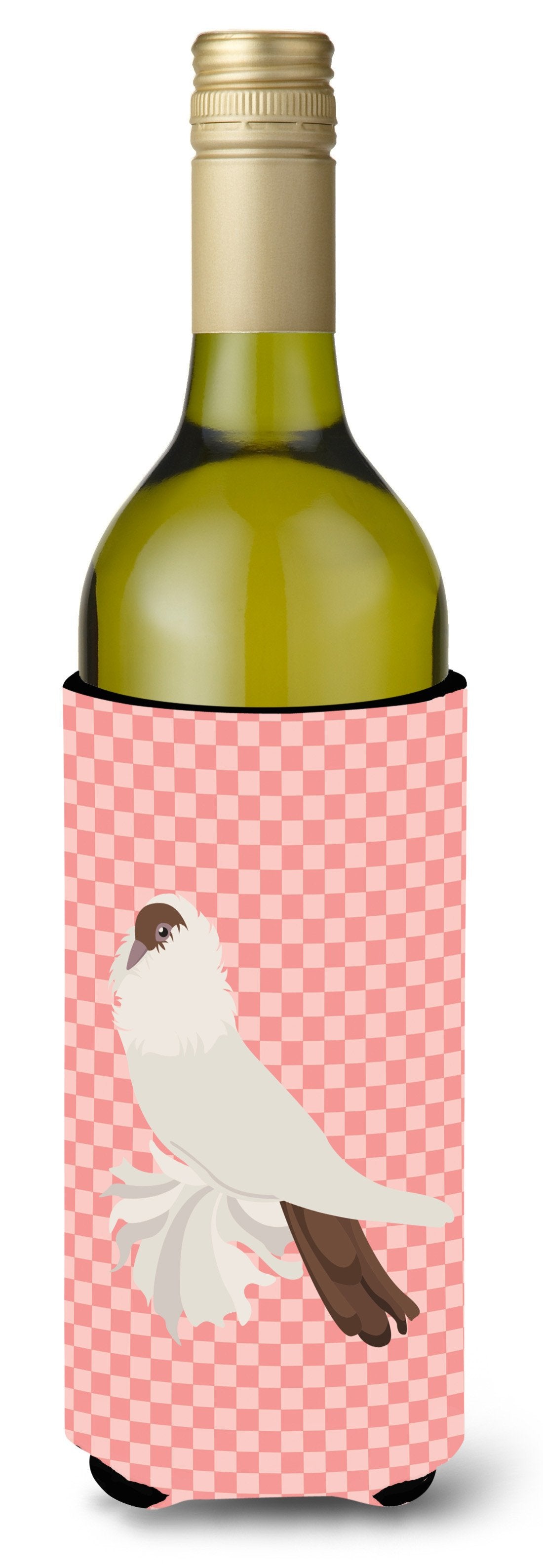 German Helmet Pigeon Pink Check Wine Bottle Hugger Gift Sleeve for Standard 750 ml Bottles, Insulated Reusable Also Fits Mini Shot & Pint Bottles