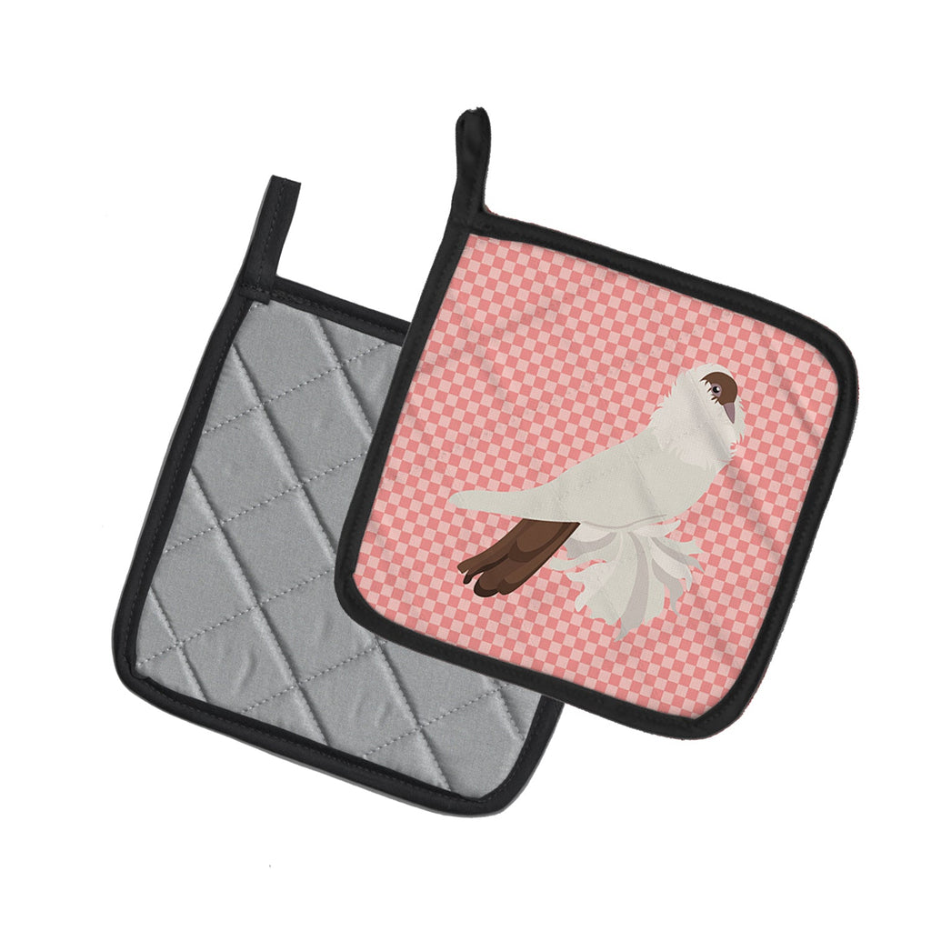 German Helmet Pigeon Pink Check Pot Holder Set of 2 Heat Resistant Quilted Hot Pads 7.5 x 7.5 Inch, Insulated Kitchen Trivets for Cooking & Baking
