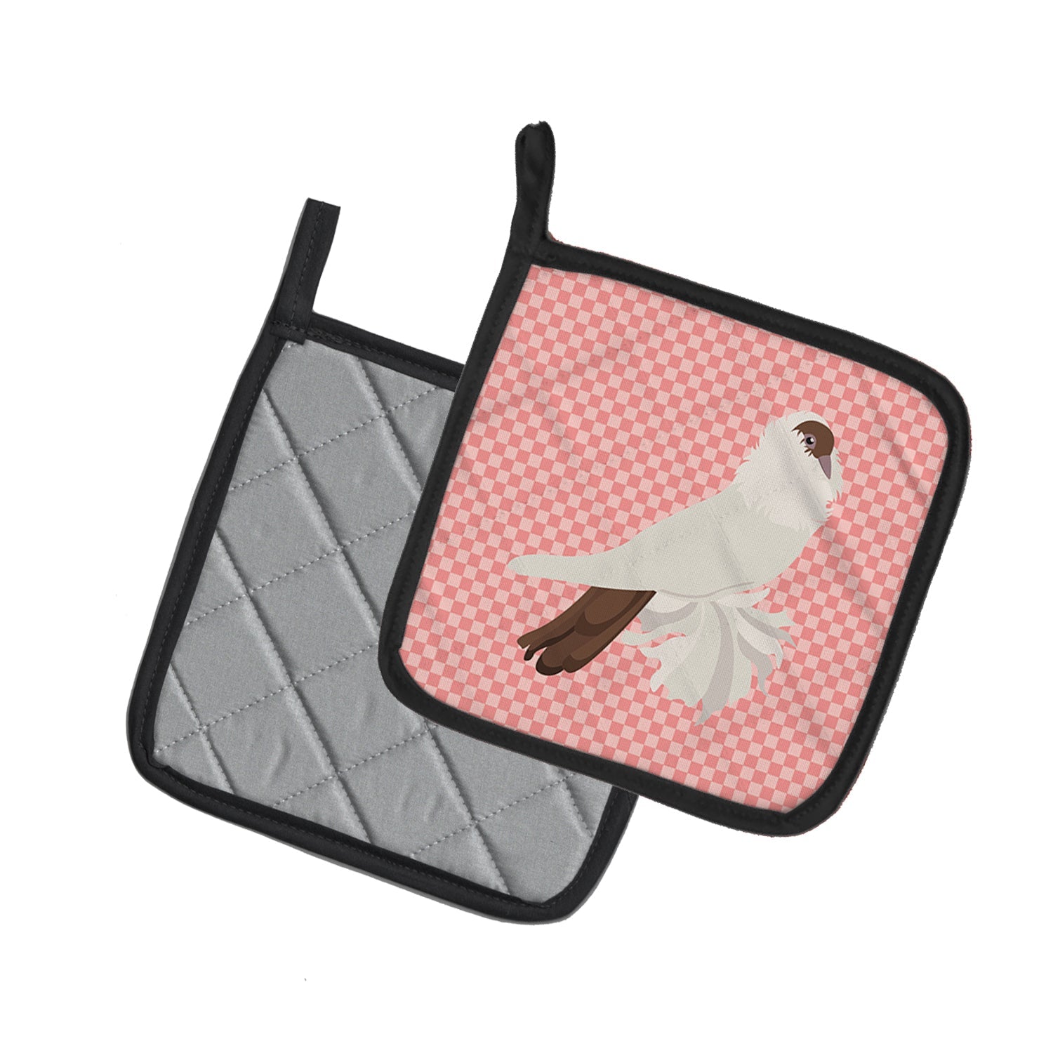 German Helmet Pigeon Pink Check Pot Holder Set of 2 Heat Resistant Quilted Hot Pads 7.5 x 7.5 Inch, Insulated Kitchen Trivets for Cooking & Baking